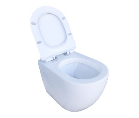 Унитаз подвесной К43, безободковый, сиденье тонкое ДП, крепления Eva Gold