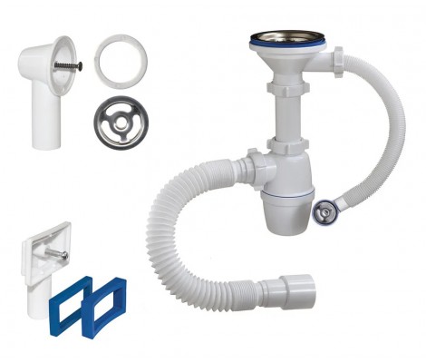 Сифон бутылочный 3 1/2 х 40,с переливом и гибкой трубой 40-40/50 Б-45079 Орио