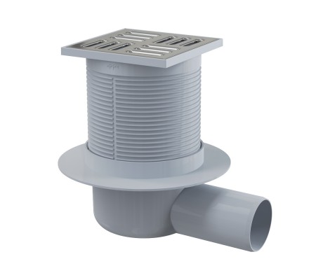 Сливной трап 105x105/50мм с боковым подводом, металл Сливной трап 105x105/50мм с боковым подводом, металл