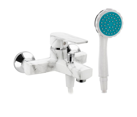 Смеситель для ванны, короткий излив, шаровый, из АБС пластика белый мрамор BRIMIX